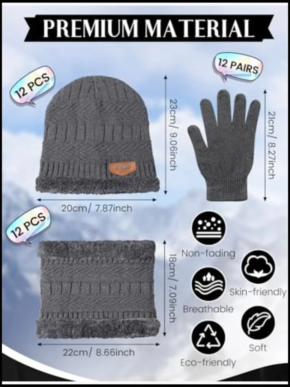 Bulk Winter Beanie Scarf Gloves Set for Men Women Unisex - 36 Pieces